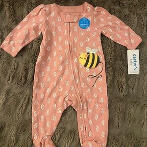 Carter's Pink Footie with Bee and Leaf Pattern